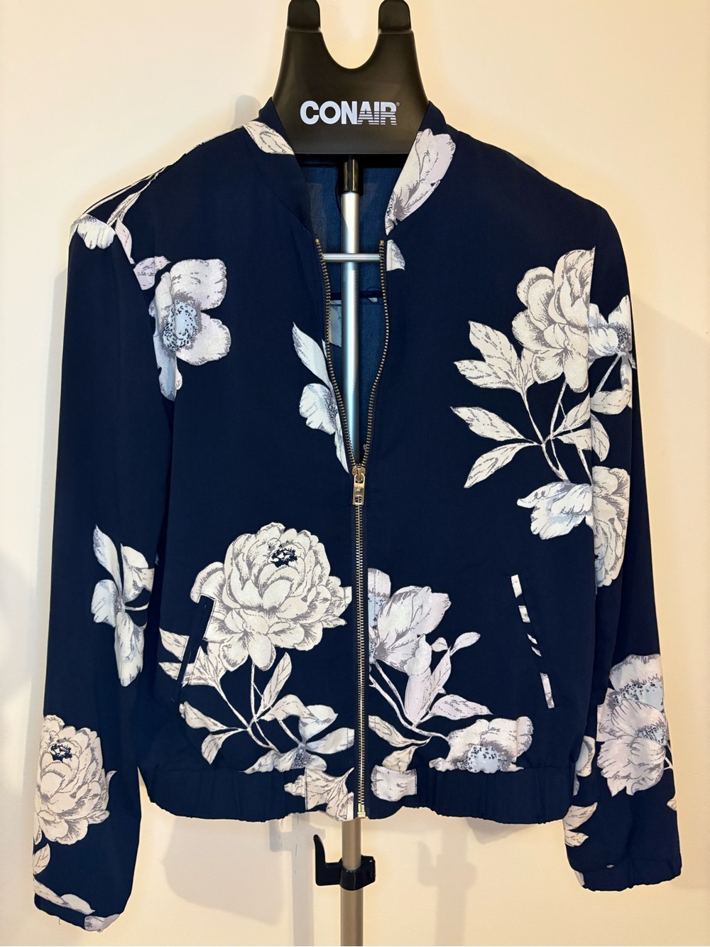 Dynamite Navy Bomber Jacket with White Floral Print